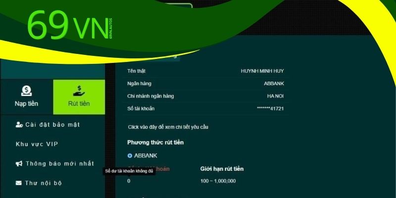 Hướng dẫn 4 bước rút tiền 69vn nhanh chóng và an toàn