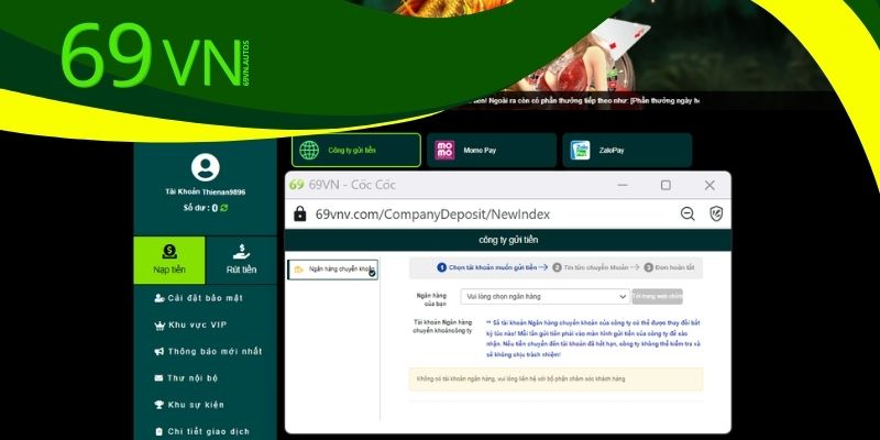 Nạp tiền 69VN qua ngân hàng được nhiều người ưa thích