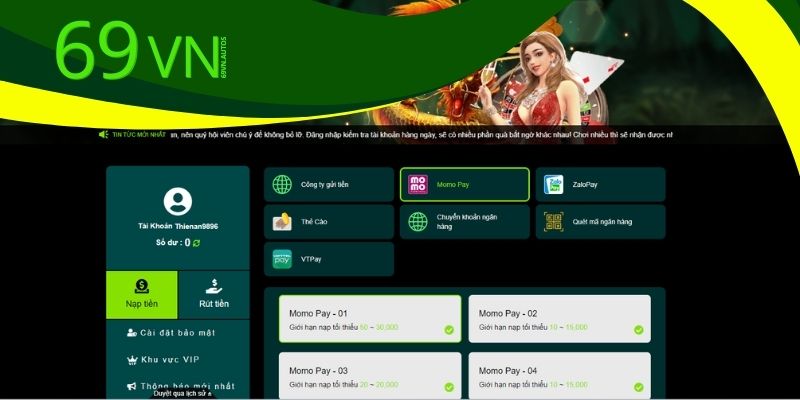 Nạp tiền 69VN qua ví điện tử là phương thức giao dịch phổ biến
